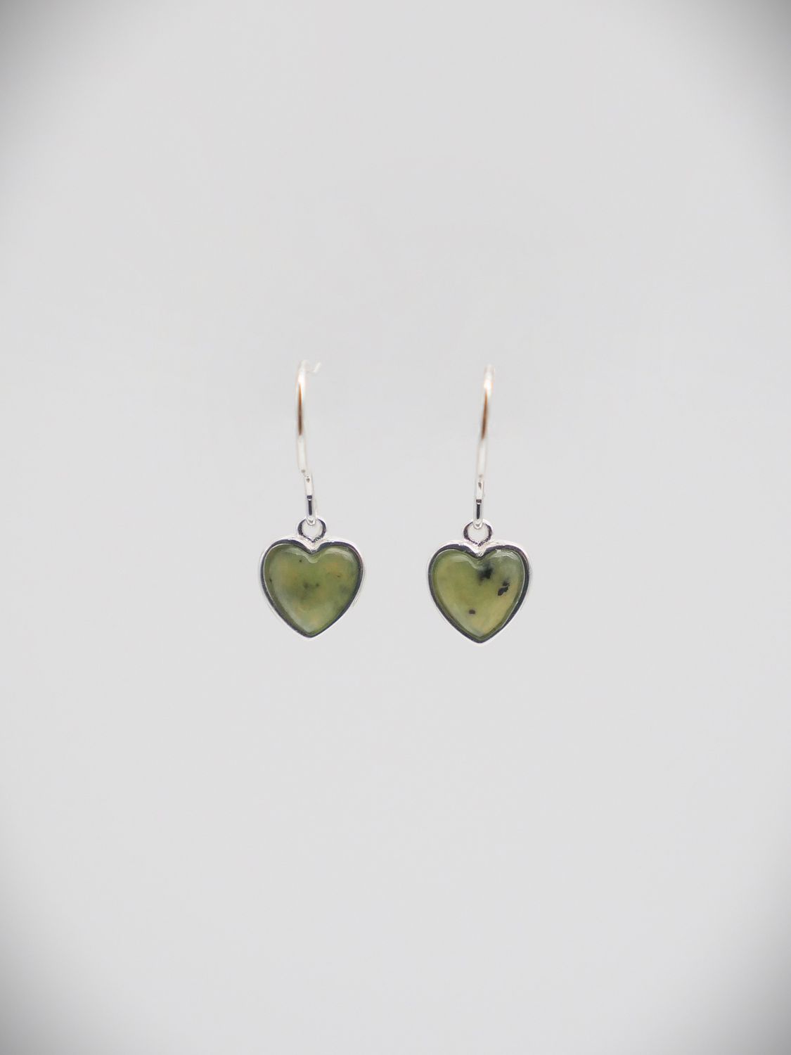 Moko Pounamu Heart Drop NZ Genuine Greenstone and Sterling Silver  Earrings