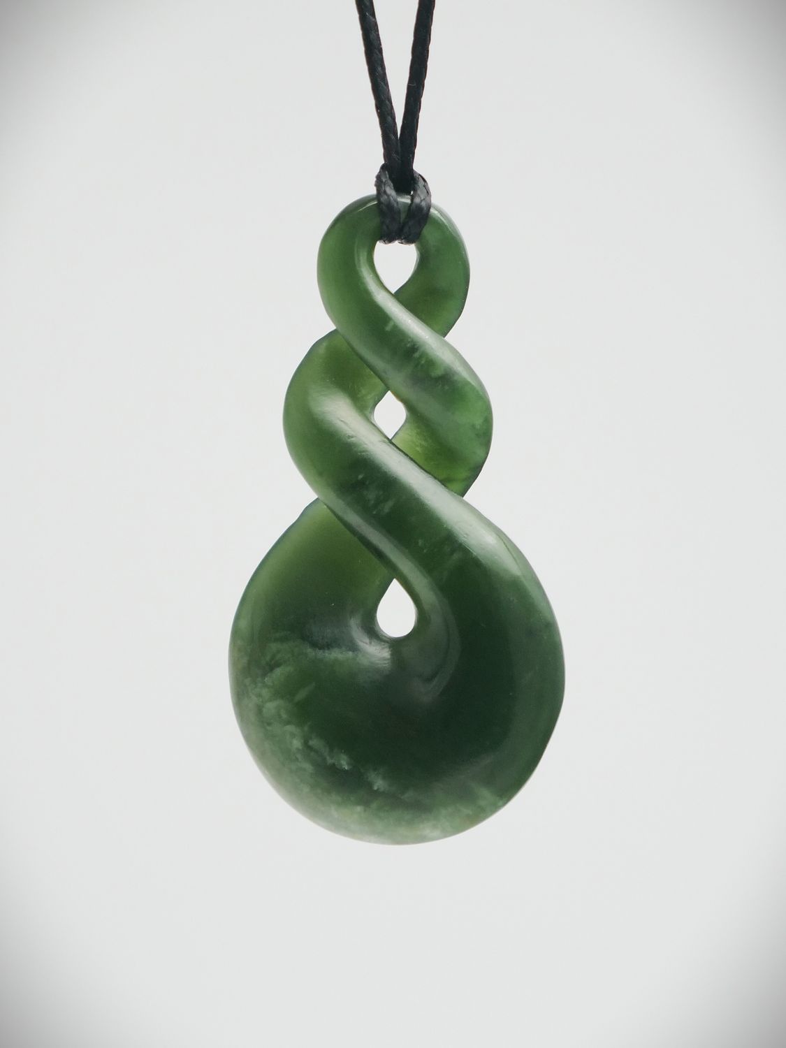 Moko Pounamu Double Pikorua (Twist) NZ Genuine Kawakawa Flower Greenstone - Tarata