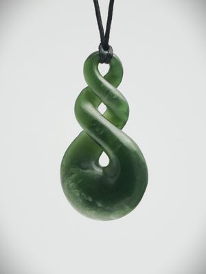 Moko Pounamu Double Pikorua (Twist) NZ Genuine Kawakawa Flower Greenstone - Tarata