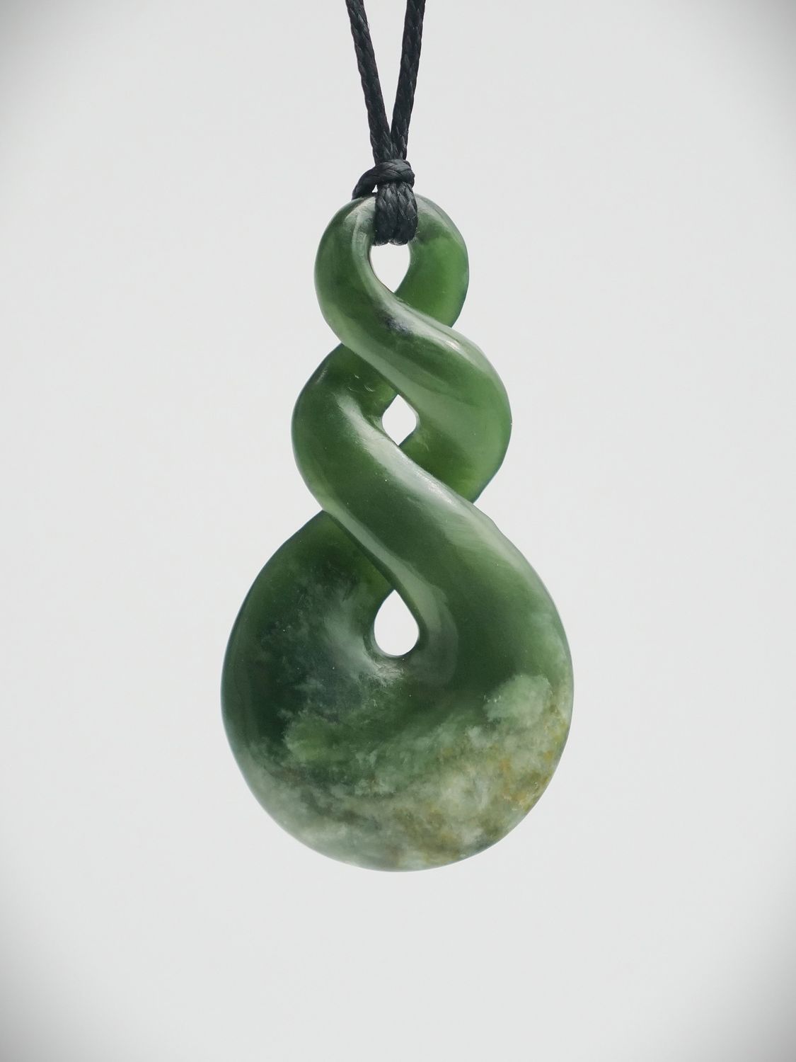 Moko Pounamu Double Pikorua (Twist) NZ Genuine Kawakawa Flower Greenstone - Tarata