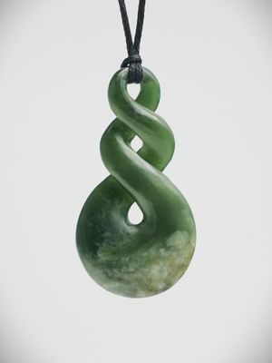 Moko Pounamu Double Pikorua (Twist) NZ Genuine Kawakawa Flower Greenstone - Tarata