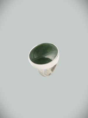 Moko Pounamu Gilt Jewellery Kawakawa Pounamu & Sterling Silver Ring 12458