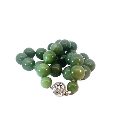 Moko Pounamu,  Contemporary Russian Jade and Sterling Silver Bead  Necklace