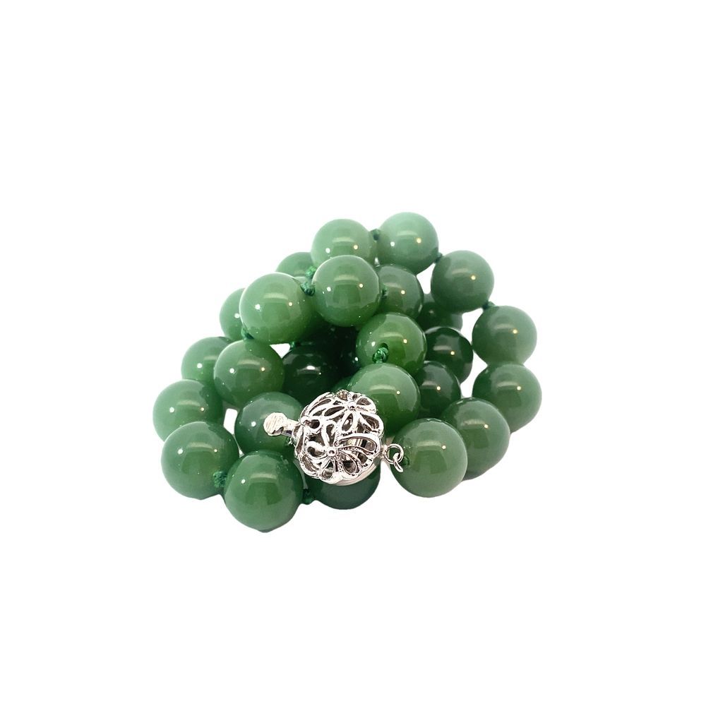 Moko Pounamu,  Contemporary Russian Jade and Sterling Silver Bead  Necklace