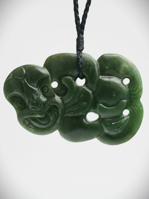Moko Pounamu Hei Tiki NZ Genuine Kawakawa Greenstone - Waipuke