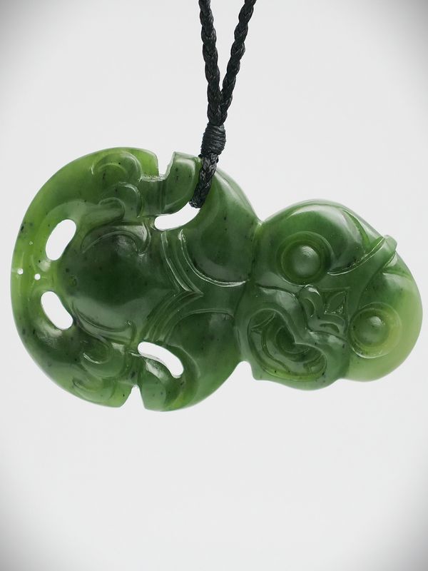 Moko Pounamu Hei Tiki NZ Genuine Kahurangi Greenstone - Raupo