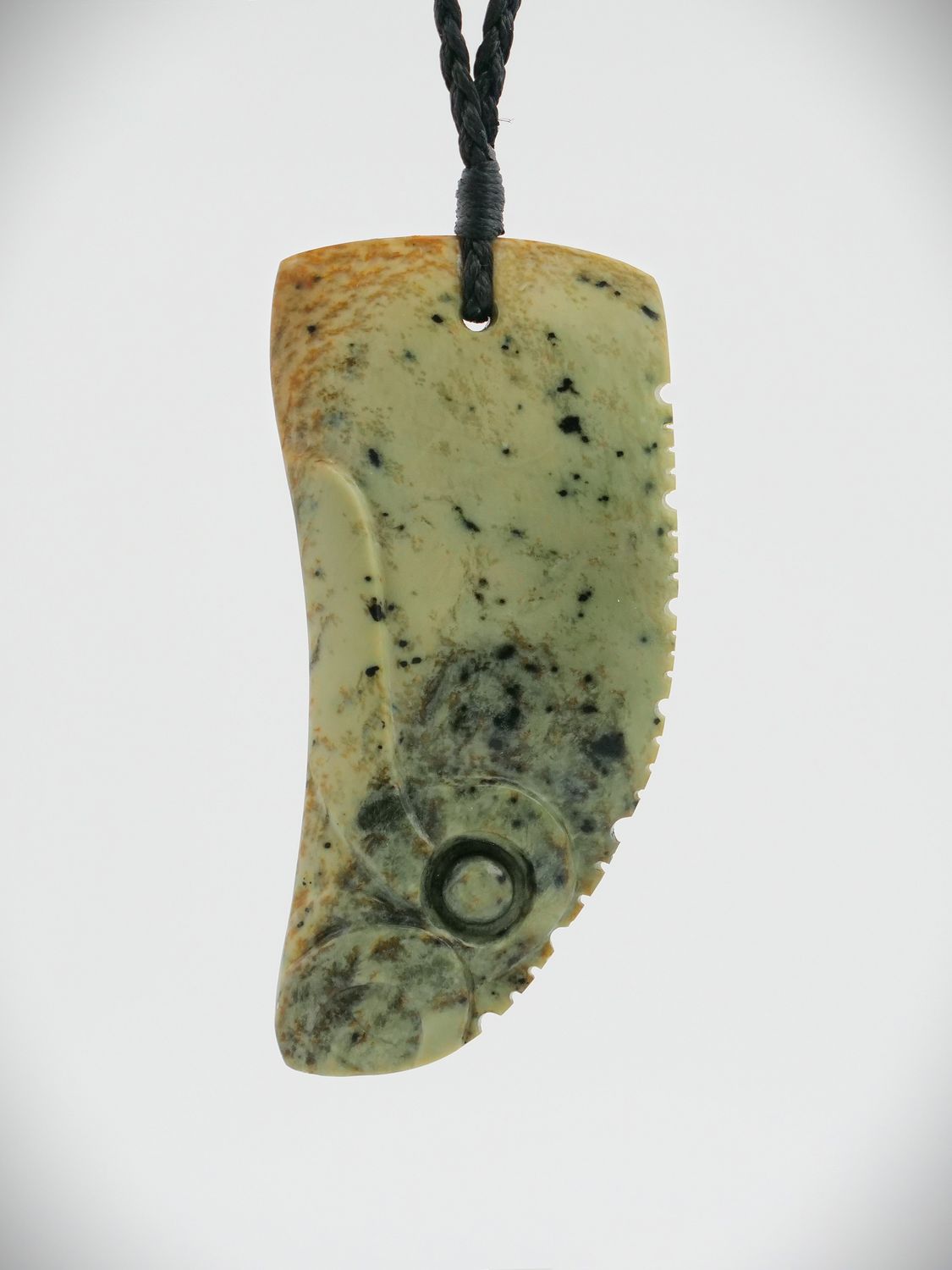 Moko Pounamu  Rei Niho (Eye Tooth) NZ Genuine Kahurangi Flower Greenstone -Arawa