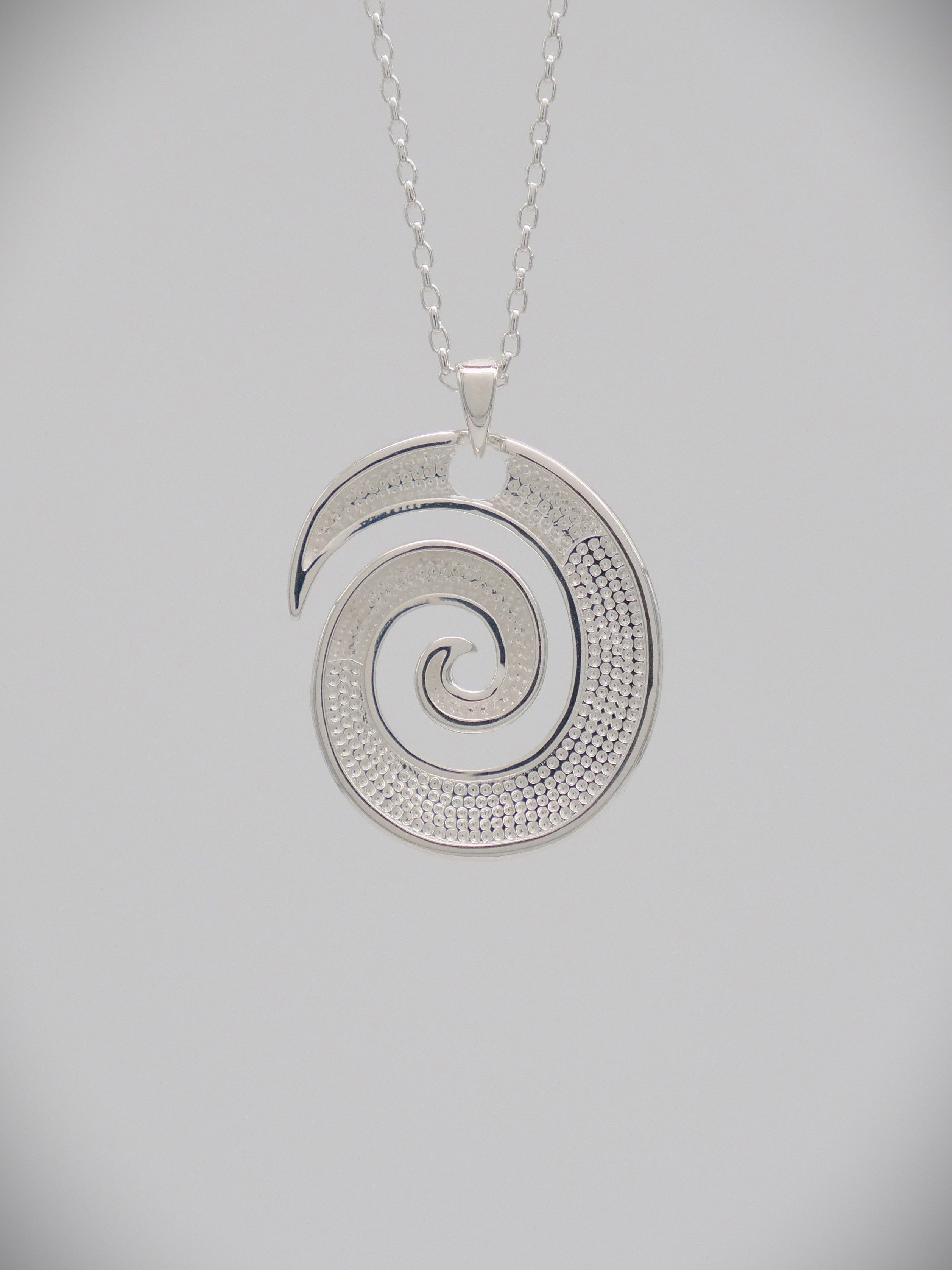 Moko Pounamu Silver and Greenstone Koru Pendant  - 03JP