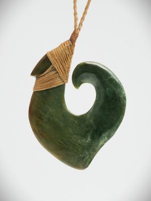 Moko Pounamu Hei Matau (Hook) NZ Genuine Marsden Flower Greenstone - Te Aratoro
