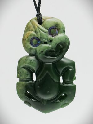 Moko Pounamu Hei Tiki NZ Genuine Kahurangi Flower Greenstone - Titoki