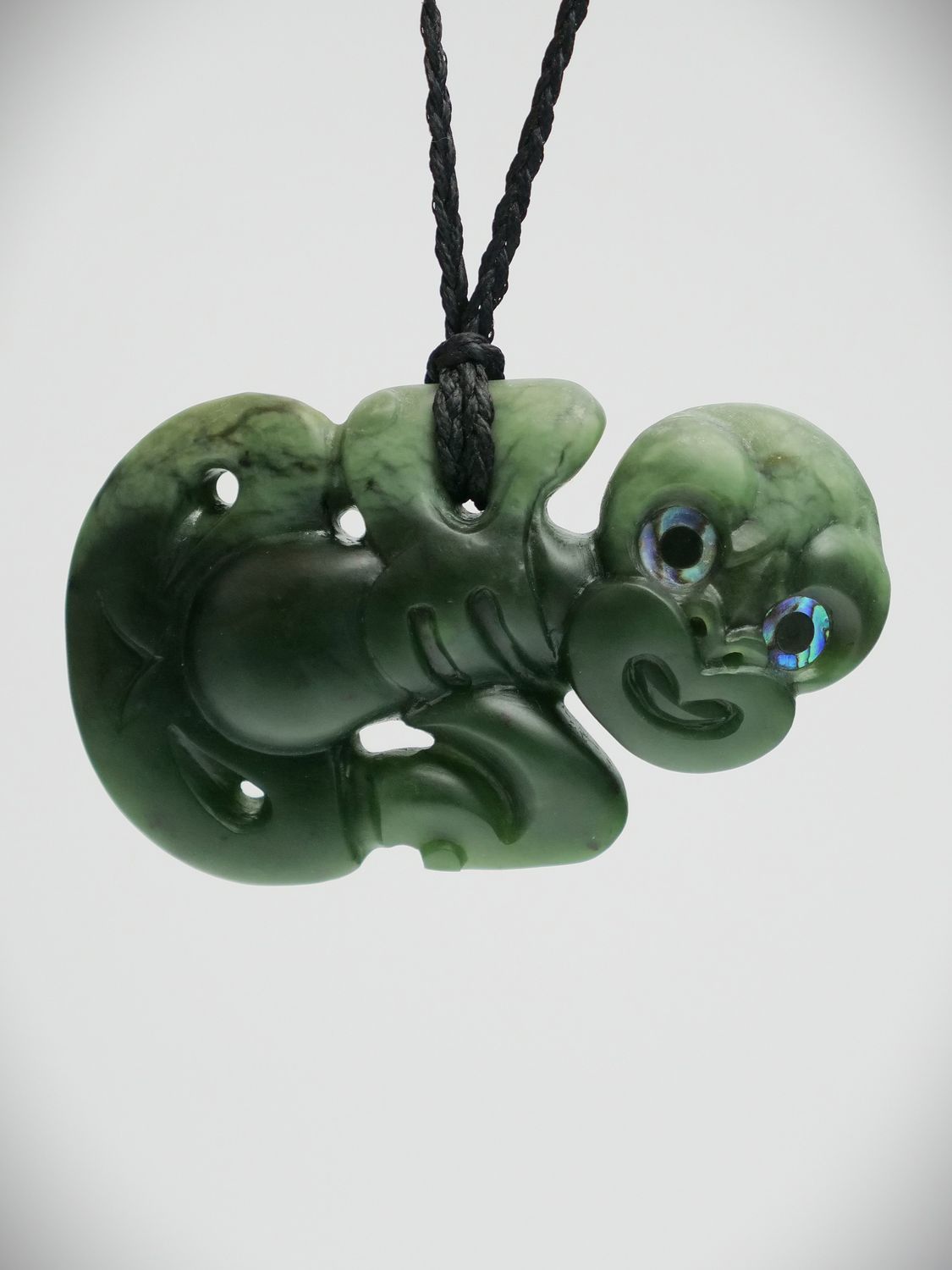 Moko Pounamu Hei Tiki NZ Genuine Kahurangi Flower Greenstone - Otoromiro