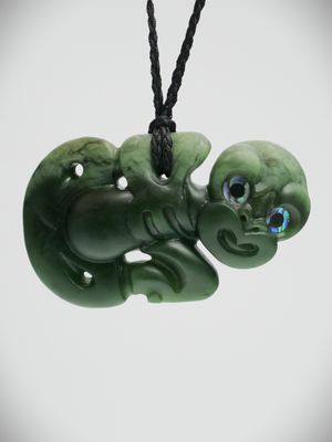Moko Pounamu Hei Tiki NZ Genuine Kahurangi Flower Greenstone - Otoromiro