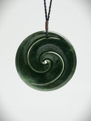 Moko Pounamu Koru NZ Genuine Kawakawa Flower Greenstone - Tui