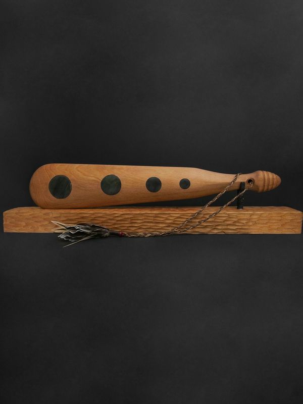 Moko Pounamu Patu NZ Genuine Totoweka Greenstone & Kauri & Rimu Wood - Pourakino