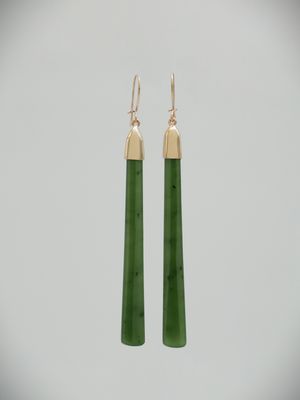Moko Pounamu NZ Kahurangi Greenstone & 9ct Gold Earrings 12659