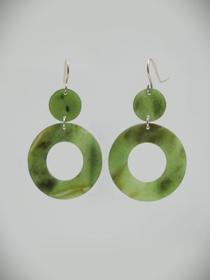 Moko Pounamu NZ Kahurangi Greenstone and Sterling Silver Chandelier Earrings 12666
