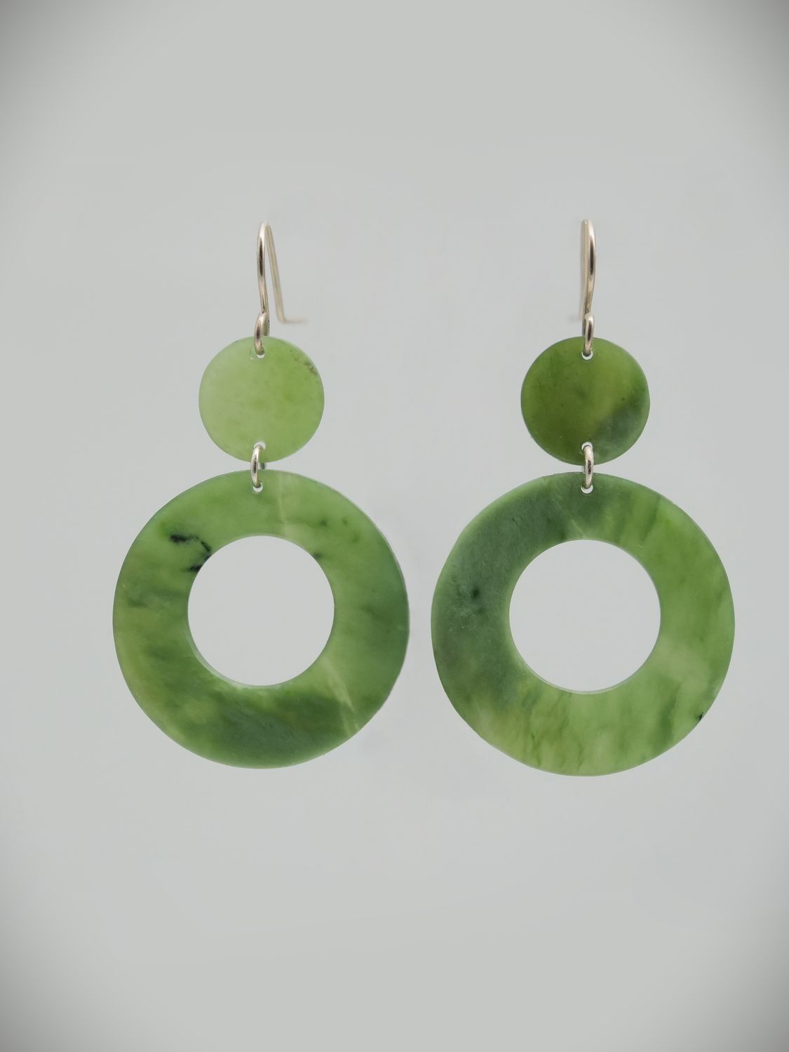 Moko Pounamu NZ Kahurangi Greenstone and Sterling Silver Chandelier Earrings 12667