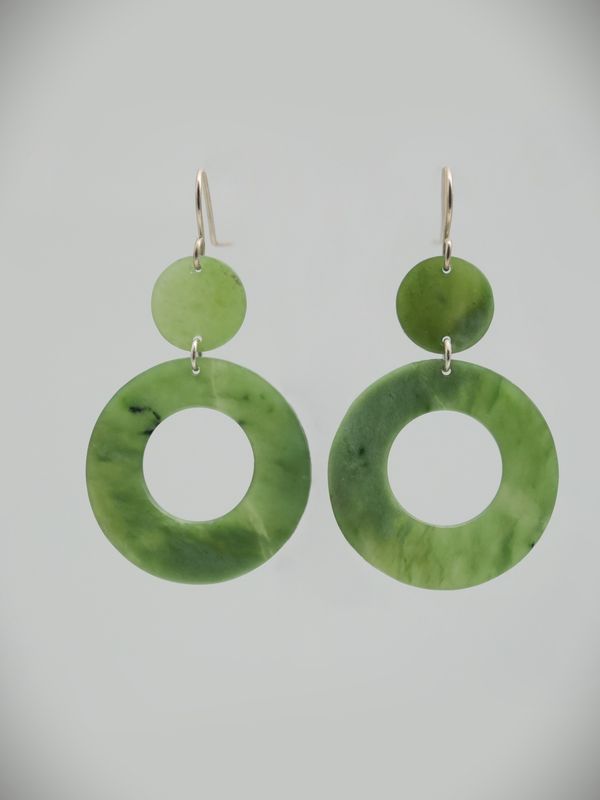 Moko Pounamu NZ Kahurangi Greenstone and Sterling Silver Chandelier Earrings