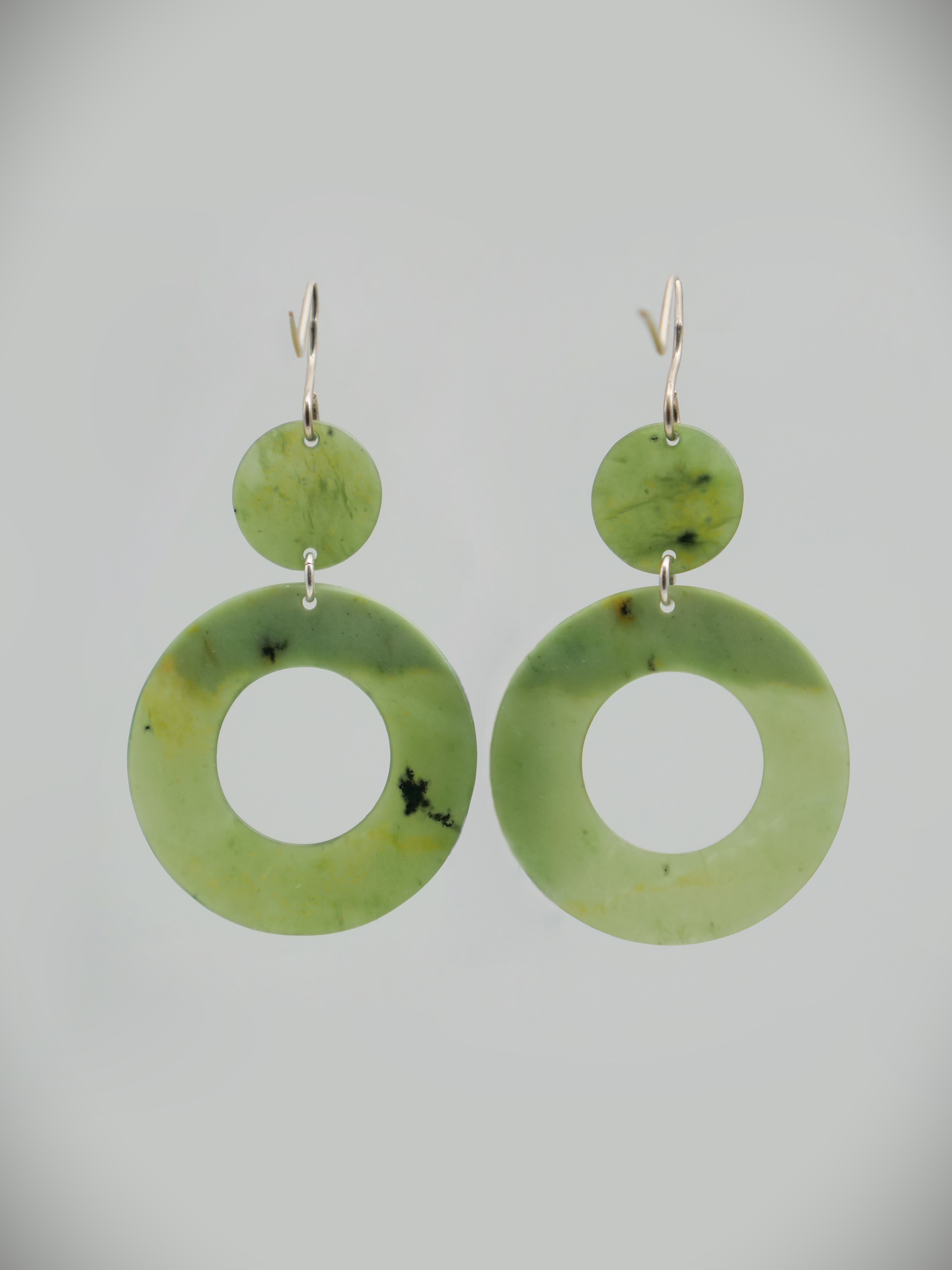 Moko Pounamu NZ Kahurangi Greenstone and Sterling Silver Chandelier Earrings 12668