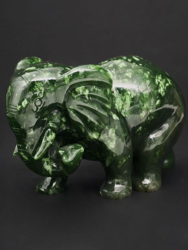 Moko Pounamu African Elephant Sculpture NZ Genuine Kahotea Greenstone - Arewhana