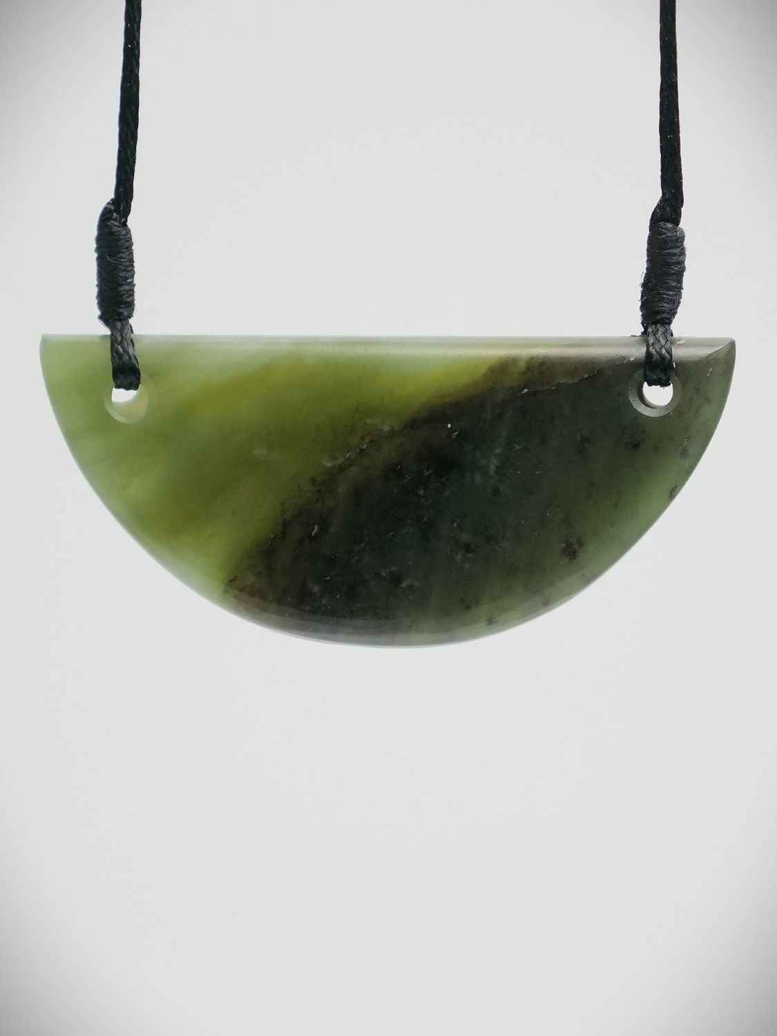 Moko Pounamu Notched Breastplate NZ Genuine Kawakawa  Greenstone - Piwakawaka