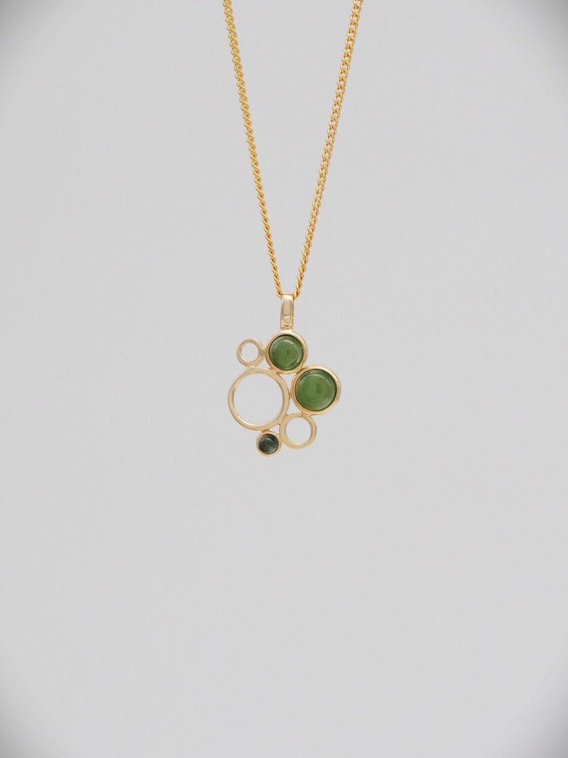 Moko Pounamu NZ Genuine Kahurangi Greenstone and 14ct Gold Multi Circles Pendant - SALE