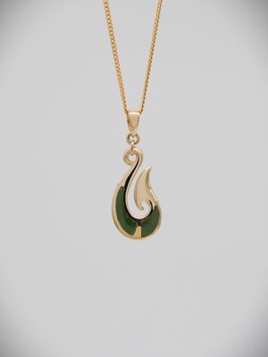 Moko Pounamu Hei Matau (Hook) NZ Genuine Greenstone and 9ct Gold  Pendant 00600