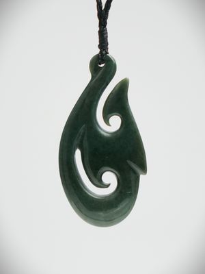 Moko Pounamu Hei Matau (Hook) NZ Genuine Kawakawa Greenstone - Wairewa