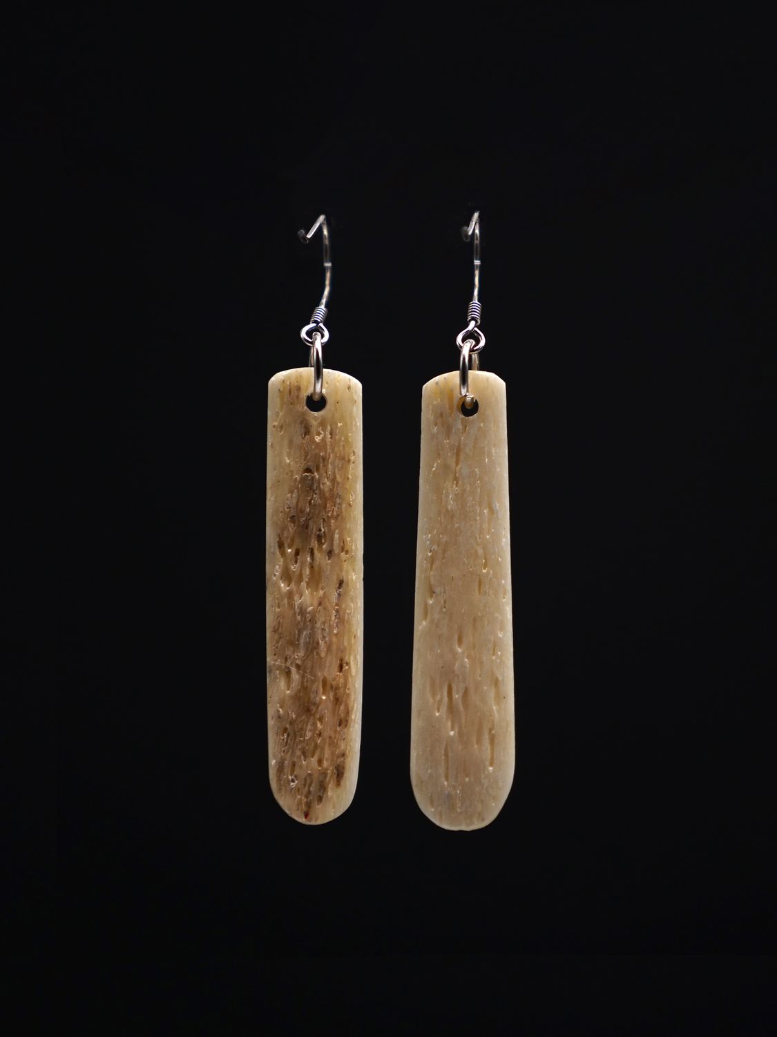 Moko Pounamu,  Whale Bone and Silver Drop Earrings