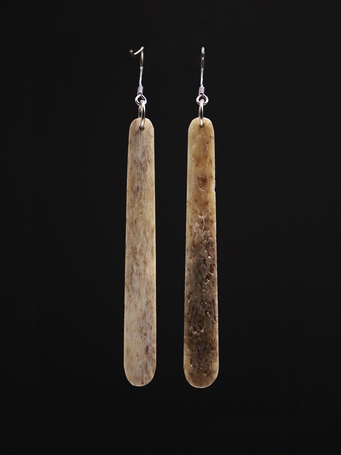 Moko Pounamu Whale Bone and Silver Drop Earrings 12703