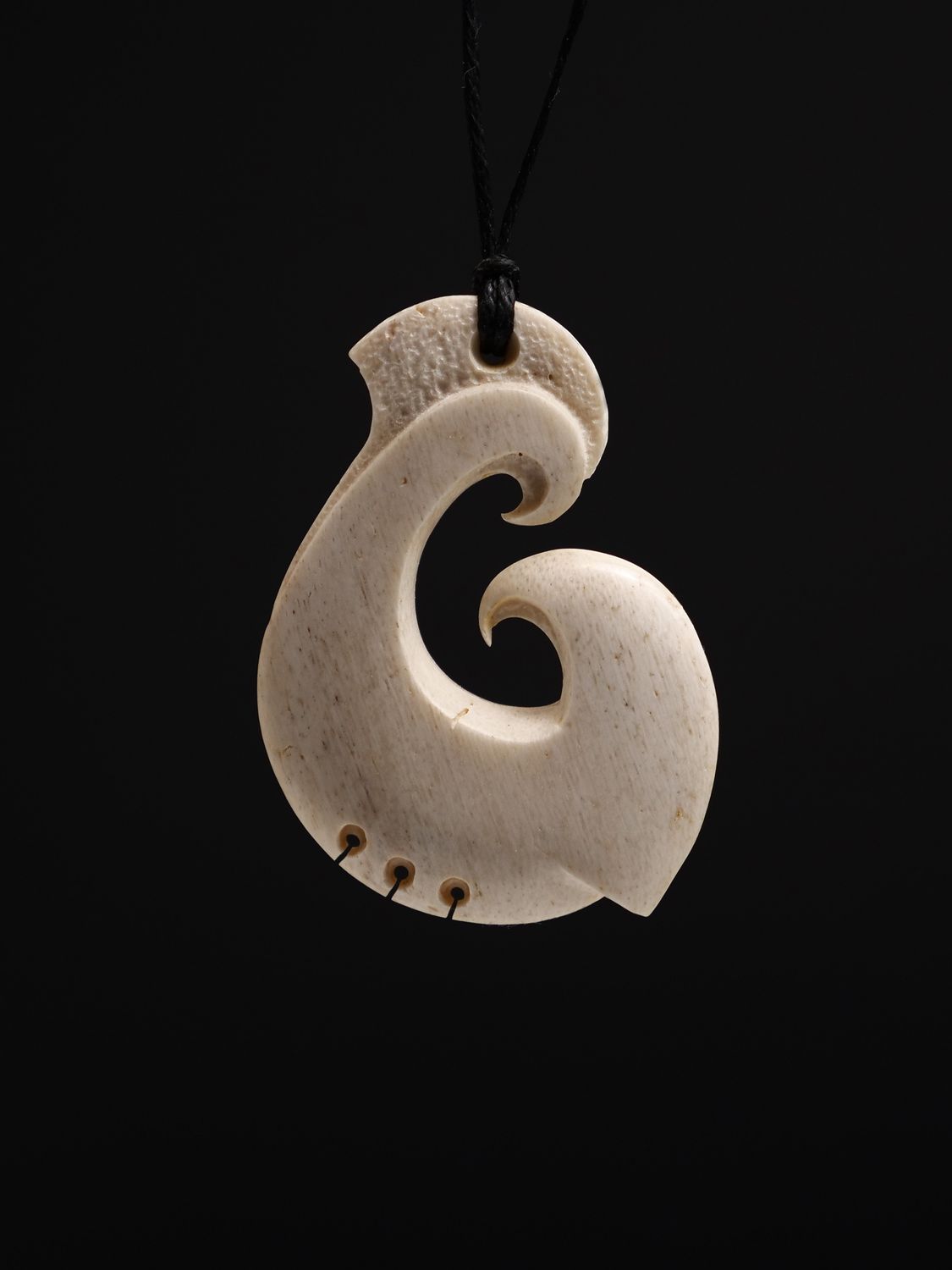 Moko Pounamu Hei Matau (Hook) Whale Bone Carving - Wharanui
