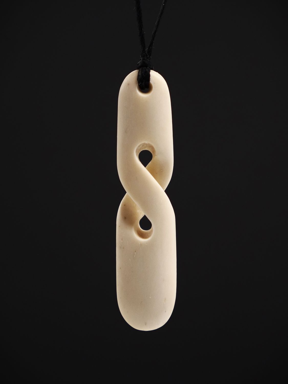 Moko Pounamu Pikorua (Twist) Whale Bone Carving - Mahuri