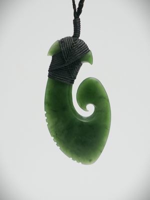 Moko Pounamu Hei Matau (Hook) NZ Genuine Hapopo Greenstone - Awakiri