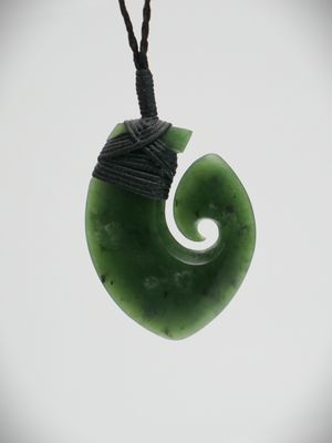 Moko Pounamu Hei Matau (Hook) NZ Genuine Hapopo Greenstone - Awatuna