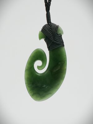 Moko Pounamu Hei Matau (Hook) NZ Genuine Hapopo Greenstone - Awatoto