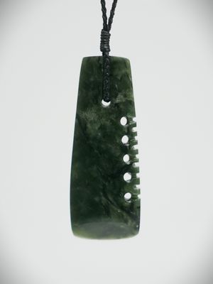 Moko Pounamu Notched Toki NZ Genuine Kawakawa Flower Greenstone - Mangawara