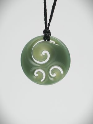 Moko Pounamu Porohita (Disc) Koru NZ Genuine Inanga Greenstone Pendant - Moanaroa