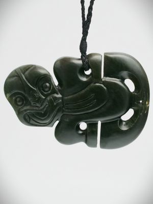 Moko Pounamu Hei Tiki NZ Genuine Kawakawa Greenstone - Haunui
