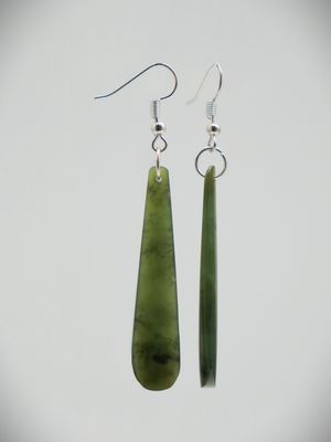 Moko Pounamu NZ Kawakawa Greenstone & Sterling Silver  Earrings 12831