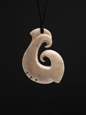 Moko Pounamu Hei Matau (Hook) Whale Bone Carving - Purau