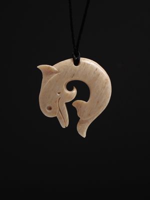 Moko Pounamu Dolphin Whale Bone Carving - Te Papau