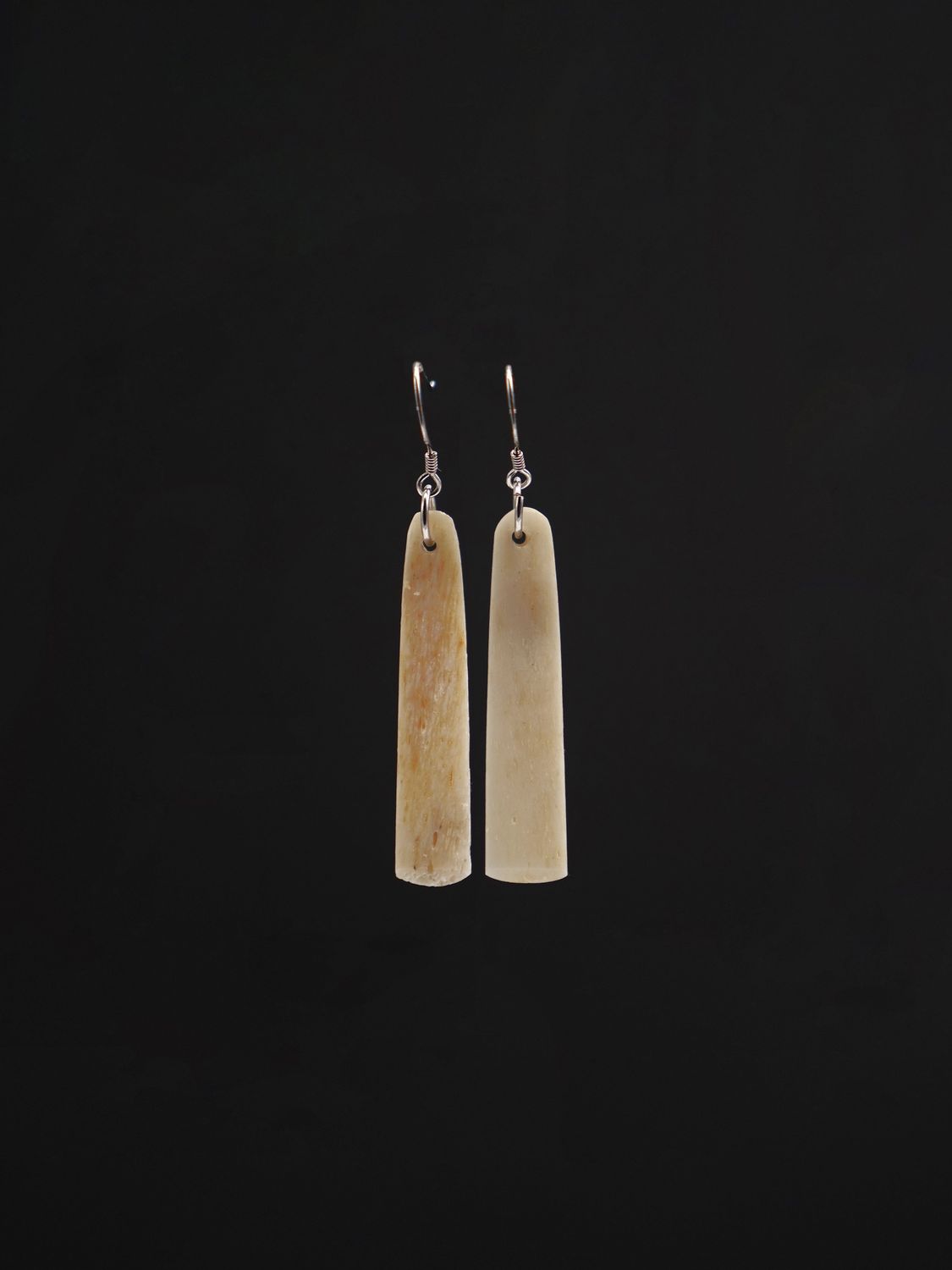 Moko Pounamu Whale Bone and Silver Drop Earrings 12854