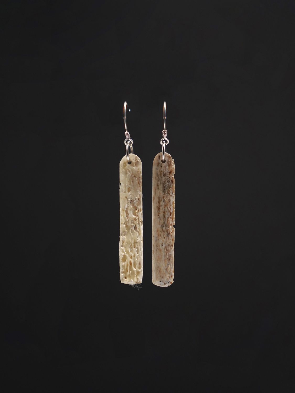 Moko Pounamu Whale Bone and Silver Drop Earrings 12855