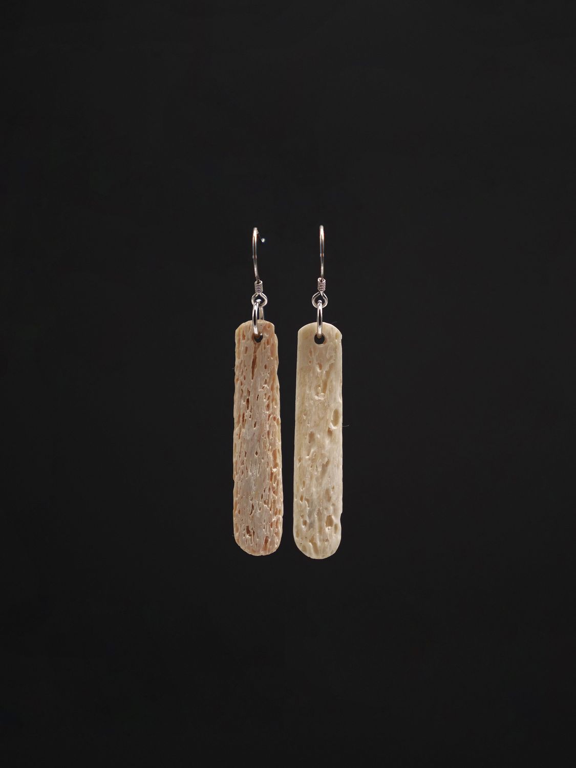Moko Pounamu Whale Bone and Silver Drop Earrings 12857