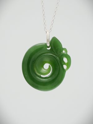 Moko Pounamu Koropepe NZ Genuine Kahurangi Greenstone & Sterling Silver - Ngatea