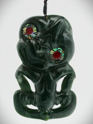 Moko Pounamu Hei Tiki NZ Genuine Kawakawa Greenstone - Te Ahu Patiki