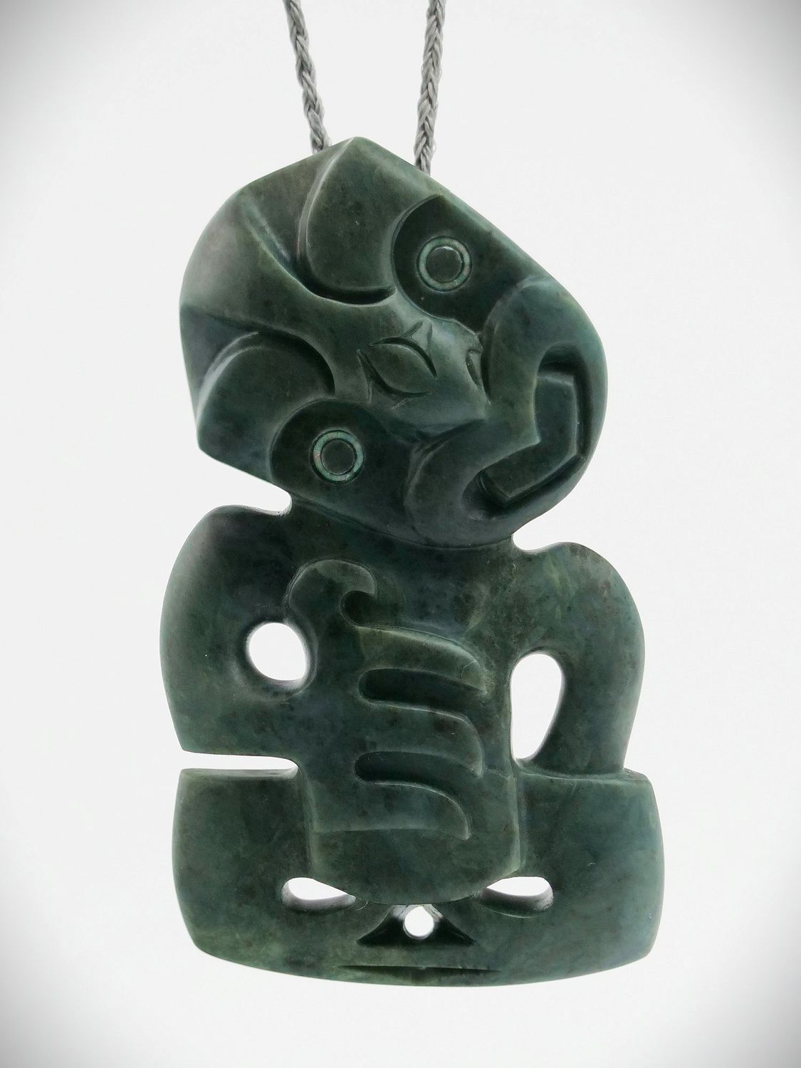 Moko Pounamu Hei Tiki NZ Genuine Blue Inanga (Nelson) Te Tau Ihu Greenstone - Totara
