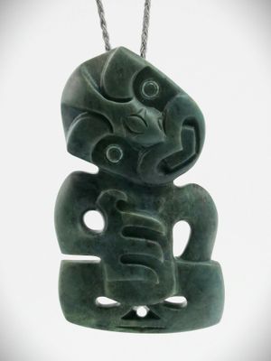 Moko Pounamu Hei Tiki NZ Genuine Blue Inanga (Nelson) Te Tau Ihu Greenstone - Totara