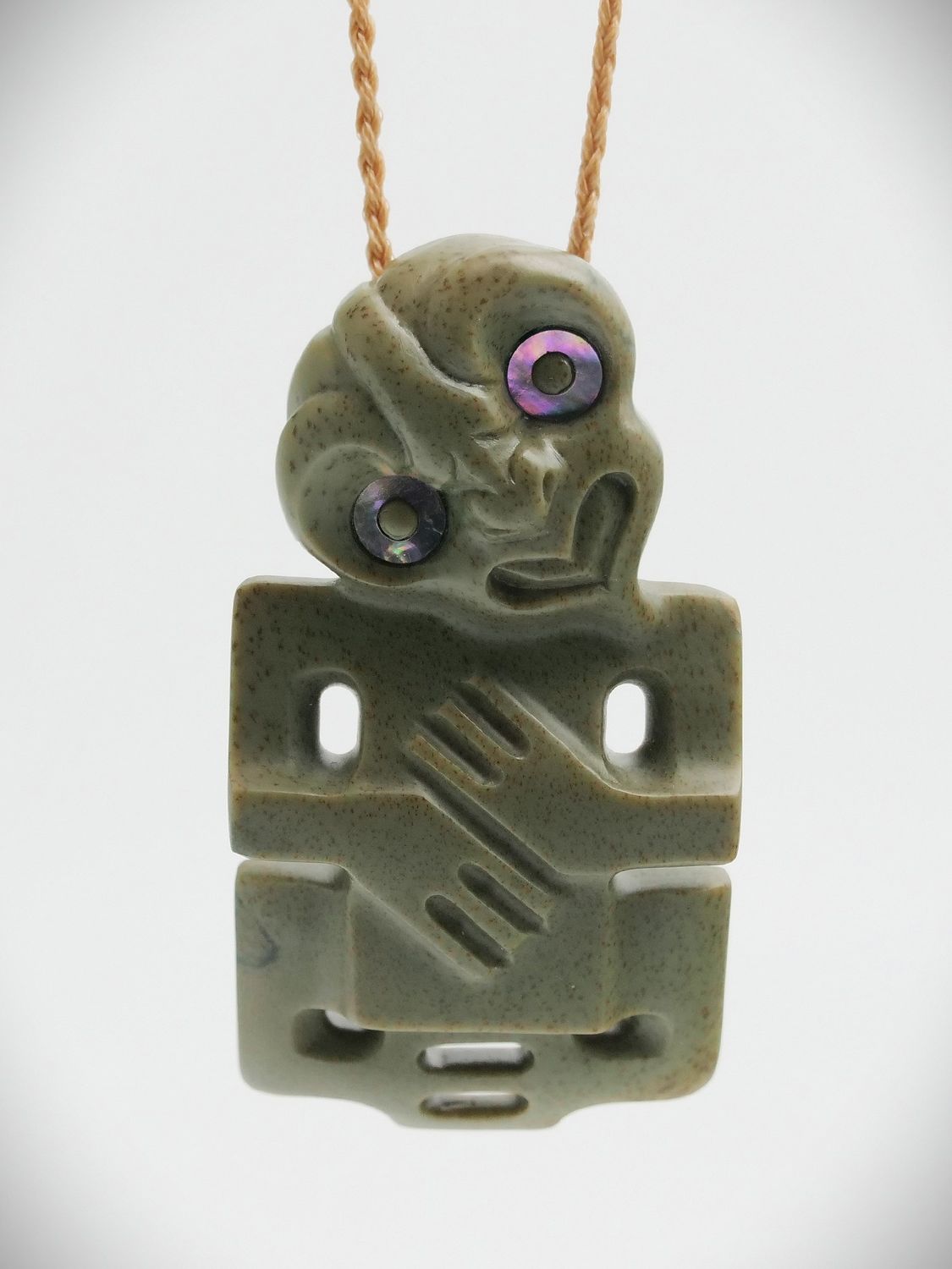 Moko Pounamu Hei Tiki NZ Genuine Kokopu Greenstone - Taimana