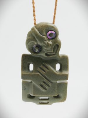 Moko Pounamu Hei Tiki NZ Genuine Kokopu Greenstone - Taimana